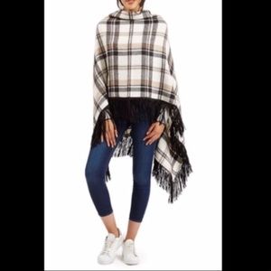 Topshop Plaid Poncho with sueded fringe Boho